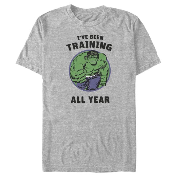 Men's Marvel Hulk I've Been Training All Year  Graphic Tee Athletic Heather Large