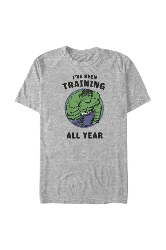 Men's Marvel Hulk I've Been Training All Year Graphic Tee Athletic Heather Medium