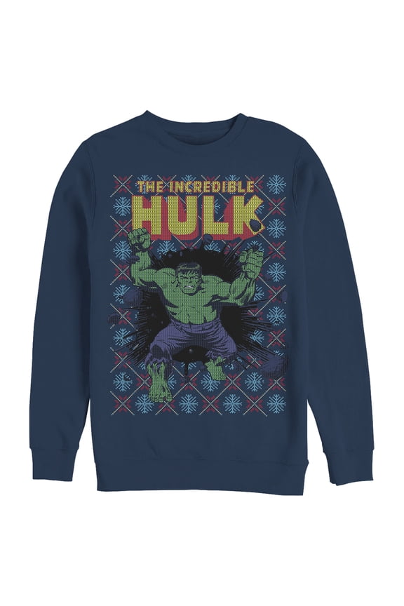 Men's Marvel Hulk Smash Holiday Ugly Sweater  Sweatshirt Navy Blue 2X Large