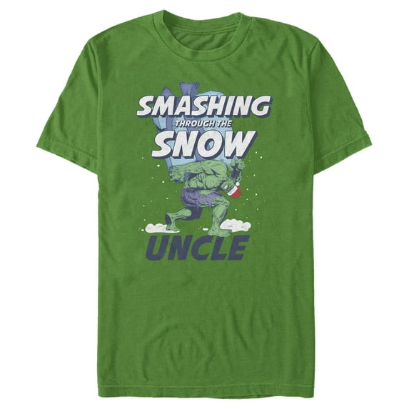 Men's Marvel Hulk Uncle Smashing Snow Graphic Tee Kelly Green 3X Large