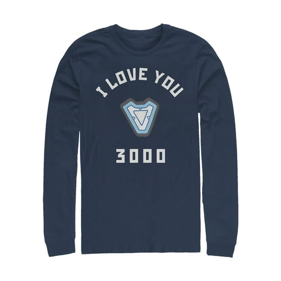 Men's Marvel I Love You 3000 Iron Man Reactor Long Sleeve Shirt Navy Blue Small
