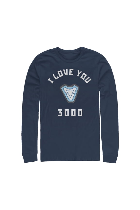 Men's Marvel I Love You 3000 Iron Man Reactor Long Sleeve Shirt Navy Blue Small
