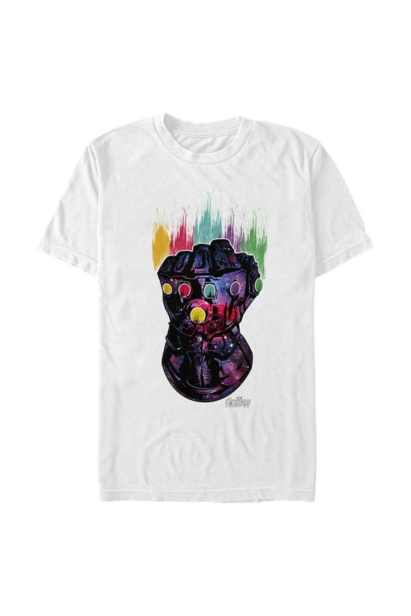 Men's Marvel Infinity War Galaxy Paint Gauntlet  Graphic Tee White 5X Large