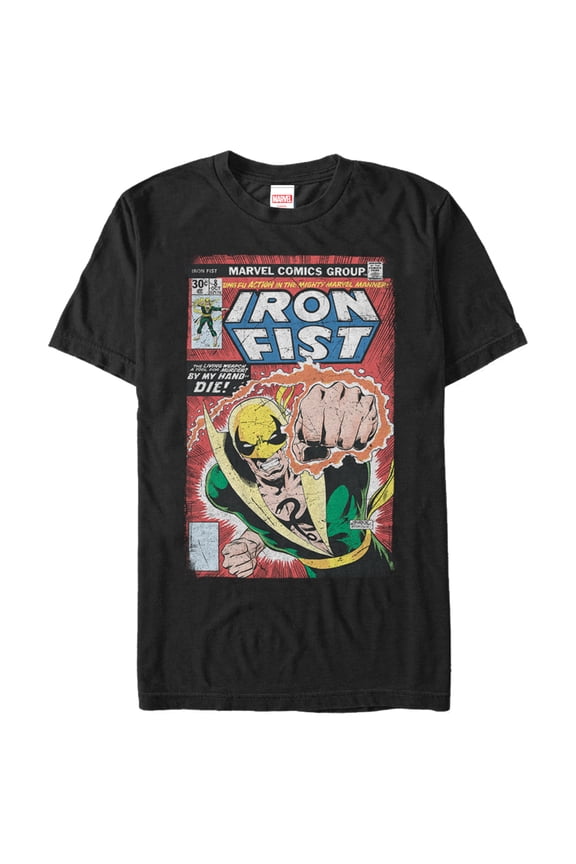 Men's Marvel Iron Fist Comic Book Print  Graphic Tee Black Large