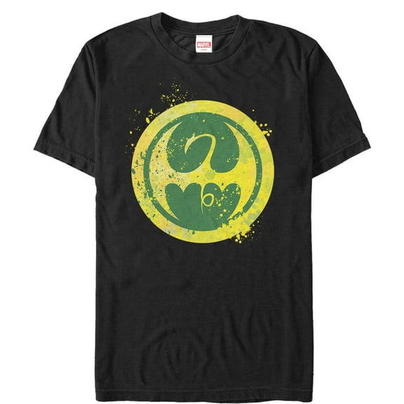 Men's Marvel Iron Fist Dragon Splatter Logo Graphic Tee Black Medium