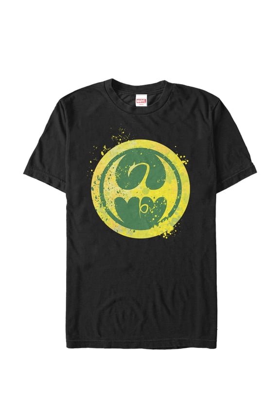 Men's Marvel Iron Fist Dragon Splatter Logo Graphic Tee Black Medium