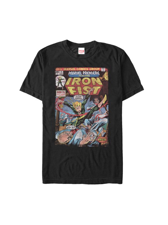 Men's Marvel Iron Fist Origin Comic Book Page Graphic Tee Black Large