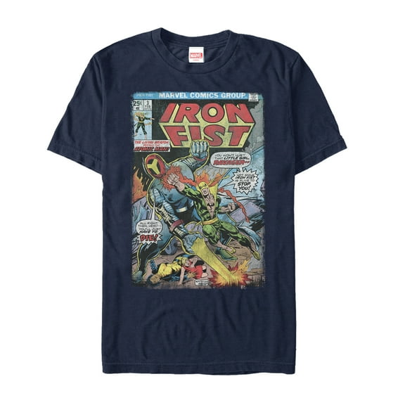 Men's Marvel Iron Fist vs Atomic Man Comic  Graphic Tee Navy Blue 2X Large