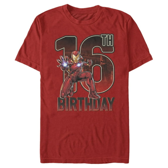 Men's Marvel Iron Man 16th Birthday Action Pose Graphic Tee Red Medium