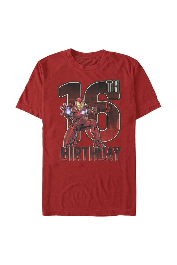 Men's Marvel Iron Man 16th Birthday Action Pose Graphic Tee Red Medium