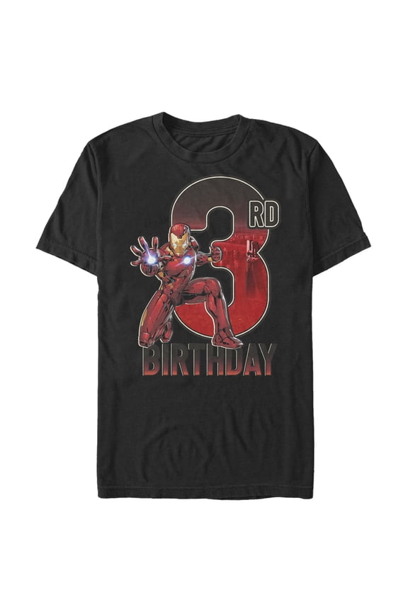Men's Marvel Iron Man 3rd Birthday Action Pose Graphic Tee Black Large