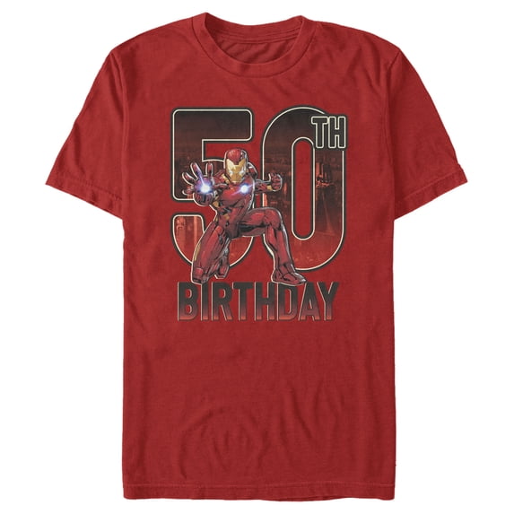 Men's Marvel Iron Man 50th Birthday Action Pose Graphic Tee Red Small