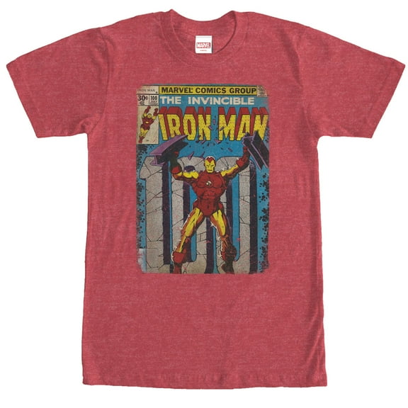 Men's Marvel Iron Man Comic Book Cover Print  Graphic Tee Red Heather Large