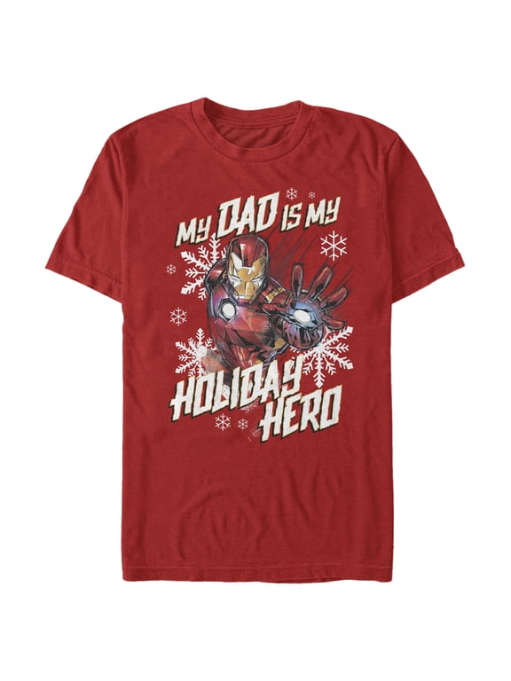 Men's Marvel Iron Man Dad Holiday Hero Graphic Tee Red Large