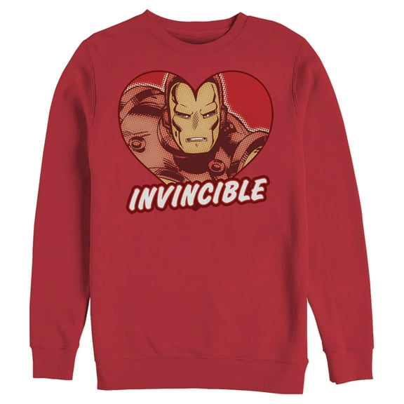 Men's Marvel Iron Man Invincible Valentine Heart  Sweatshirt Red 3X Large