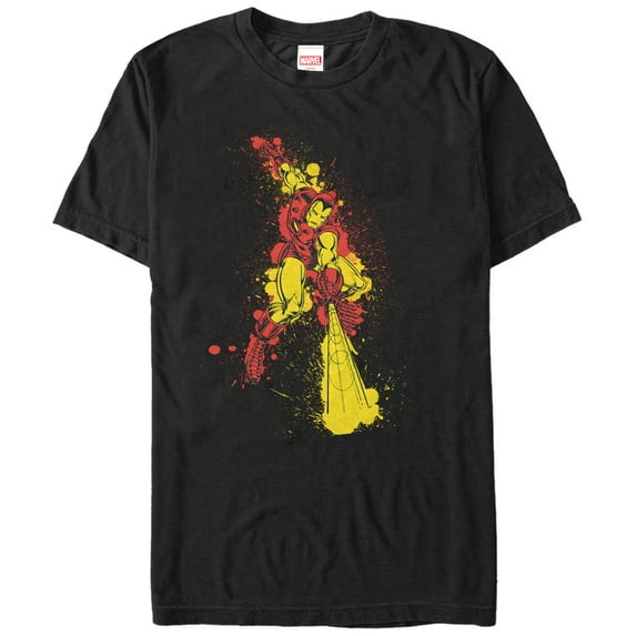 Men's Marvel Iron Man Paint Splatter Print Graphic Tee Black Large