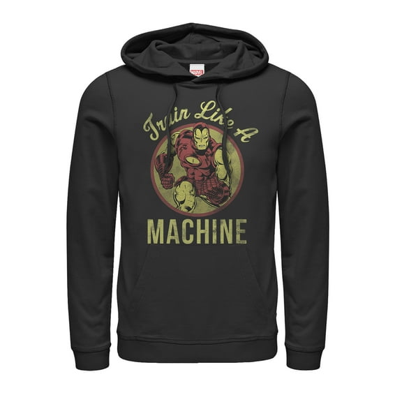Men's Marvel Iron Man Train Like a Machine Pull Over Hoodie Black X Large