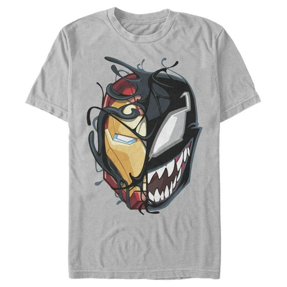 Men's Marvel Iron Man Venom Mask Split  Graphic Tee Silver X Large
