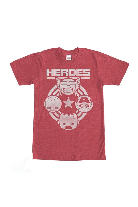 Men's Marvel Kawaii Avengers Heroes Graphic Tee Red Heather Large
