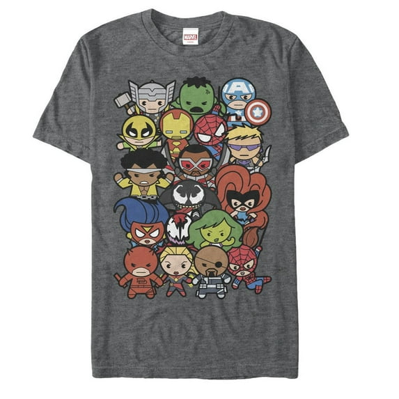 Men's Marvel Kawaii Hero Shot Graphic Tee Charcoal Heather 3X Large