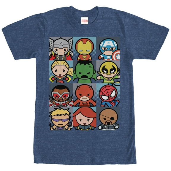 Men's Marvel Kawaii Heroes  Graphic Tee Navy Blue Heather Large