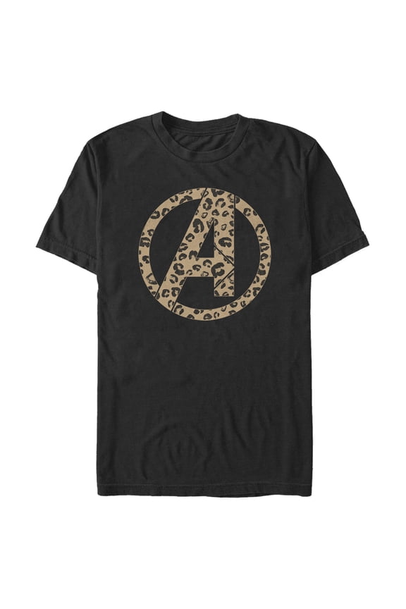 Men's Marvel Leopard Animal Avengers Logo  Graphic Tee Black Large