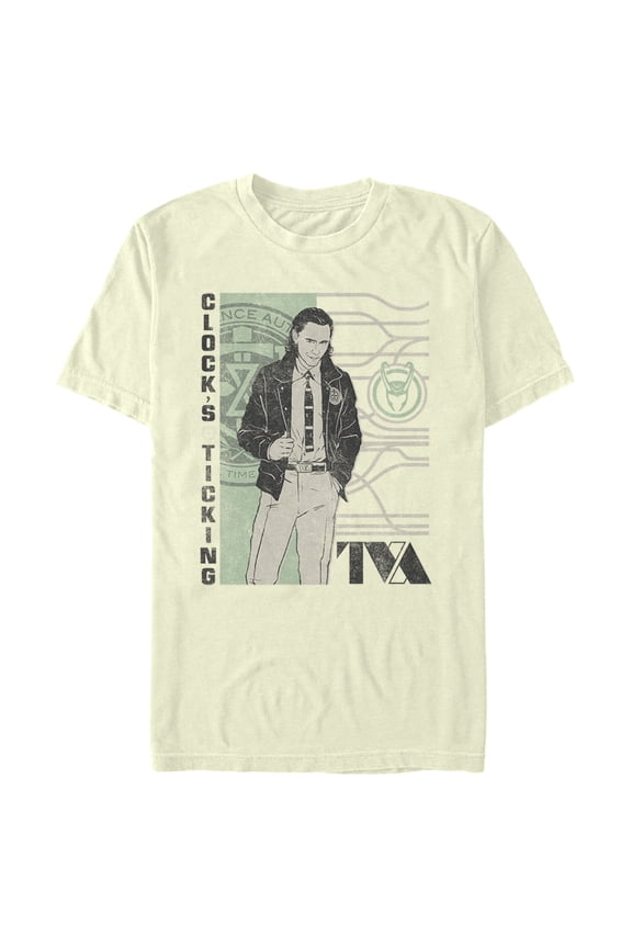 Men's Marvel Loki Clock's Ticking Retro  Graphic Tee Beige 2X Large