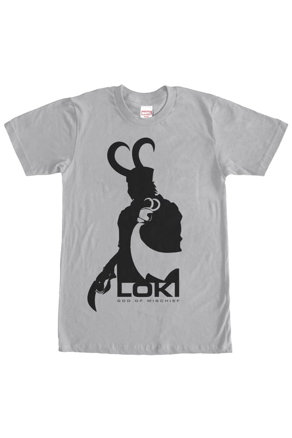 Men's Marvel Loki God of Mischief Graphic Tee Silver Large