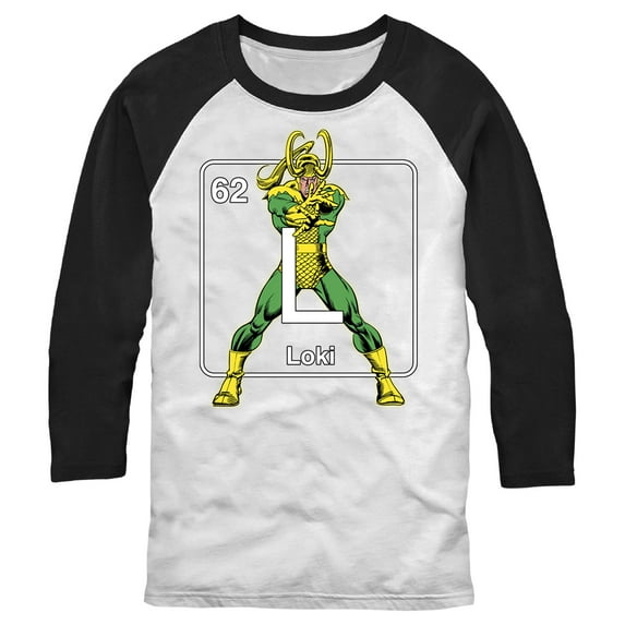 Men's Marvel Loki Periodic Table Baseball Graphic Tee White/Black Large