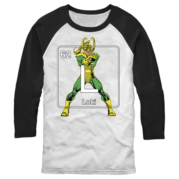 Men's Marvel Loki Periodic Table Baseball Graphic Tee White/Black Medium