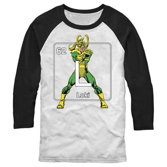 Men's Marvel Loki Periodic Table  Baseball Graphic Tee White/Black X Large