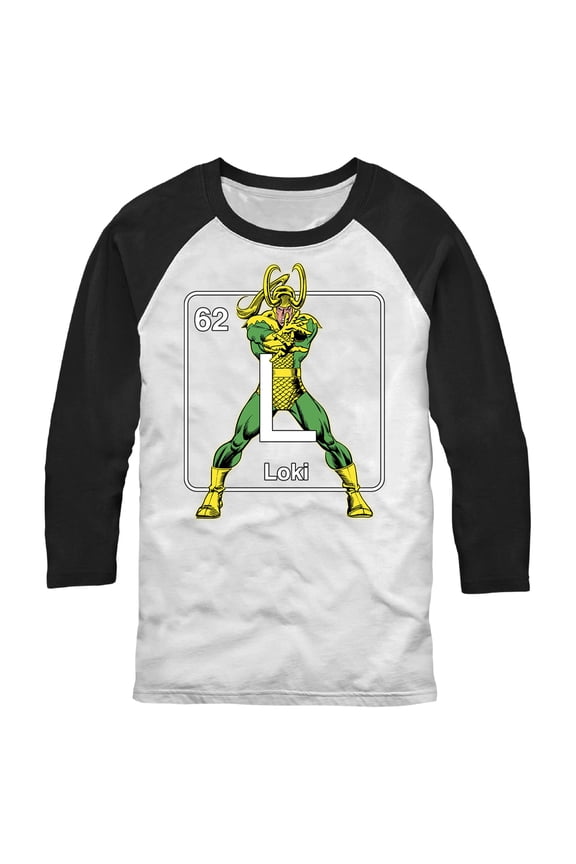 Men's Marvel Loki Periodic Table  Baseball Graphic Tee White/Black X Large