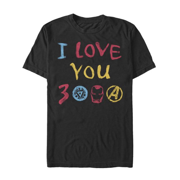 Men's Marvel Love You 3000 Crayon Print  Graphic Tee Black 4X Large