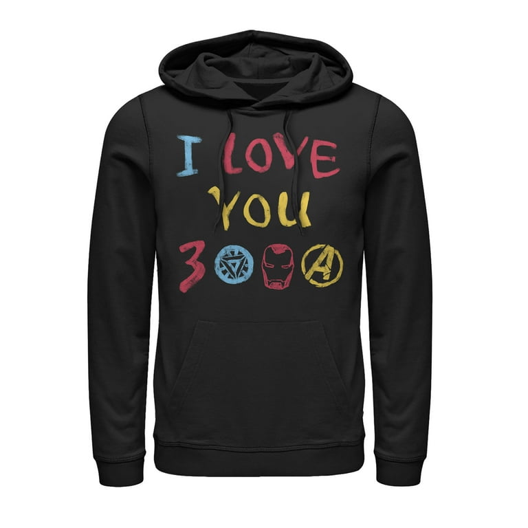 Men's Marvel Love You 3000 Crayon Print Pull Over Hoodie Black X
