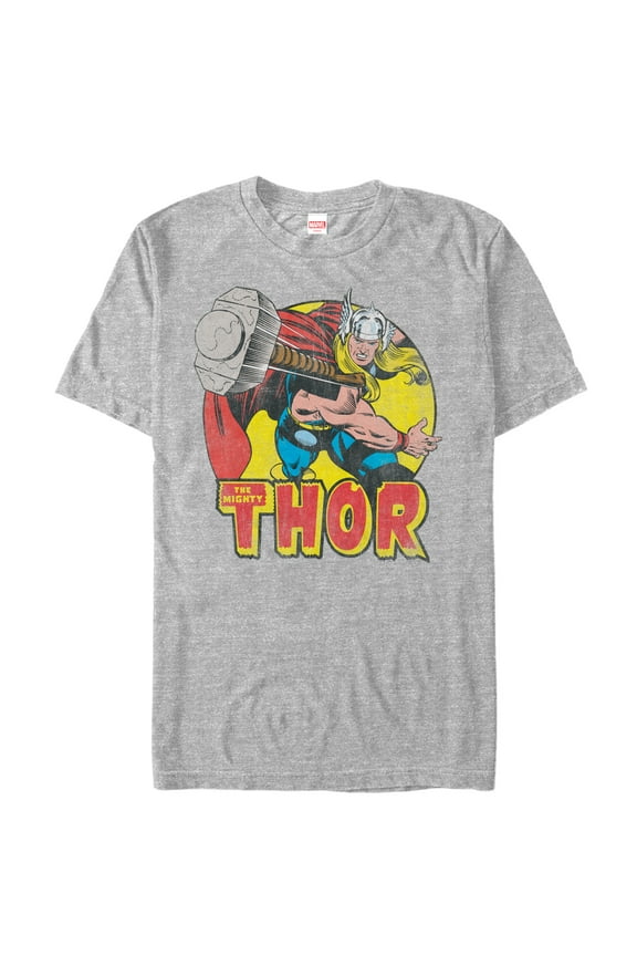 Men's Marvel Mighty Thor Hammer Throw Graphic Tee Athletic Heather Medium