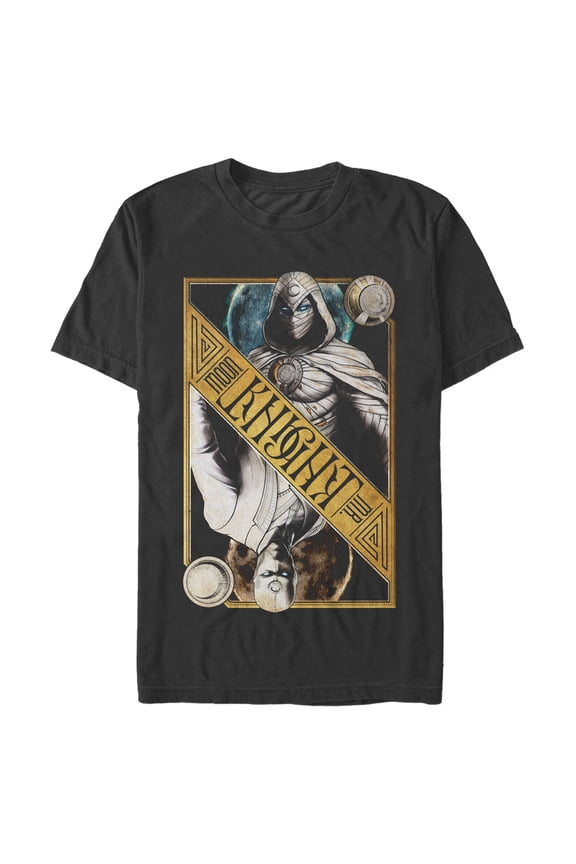 Men's Marvel: Moon Knight Colorful Dual Identity Split Playing Card Graphic Tee Black X Large