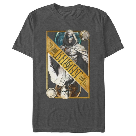 Men's Marvel: Moon Knight Colorful Dual Identity Split Playing Card  Graphic Tee Charcoal Heather Large