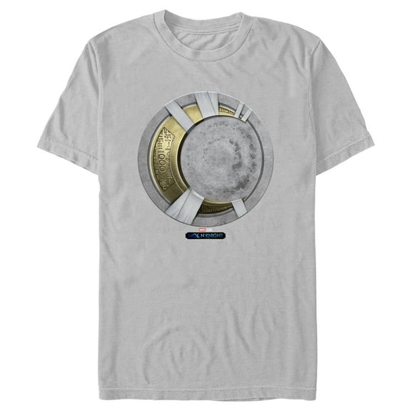 Men's Marvel: Moon Knight Gold Mummy Wrapped Crescent Moon Emblem  Graphic Tee Silver X Large