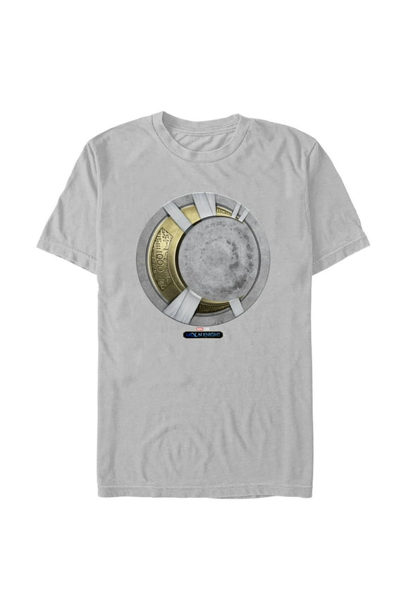 Men's Marvel: Moon Knight Gold Mummy Wrapped Crescent Moon Emblem Graphic Tee Silver X Large