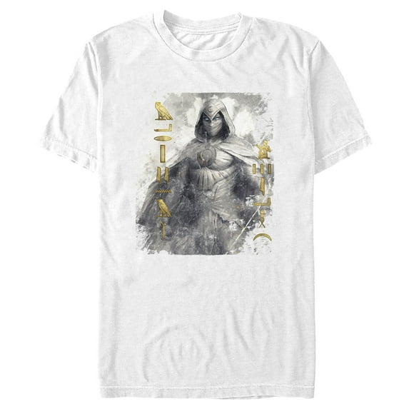 Men's Marvel: Moon Knight Golden Hieroglyphs Portrait Sketch Graphic Tee White Small
