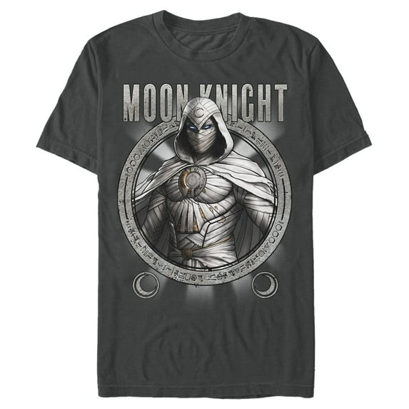 Men's Marvel: Moon Knight Hieroglyph Frame Evil Beware Graphic Tee Charcoal X Large