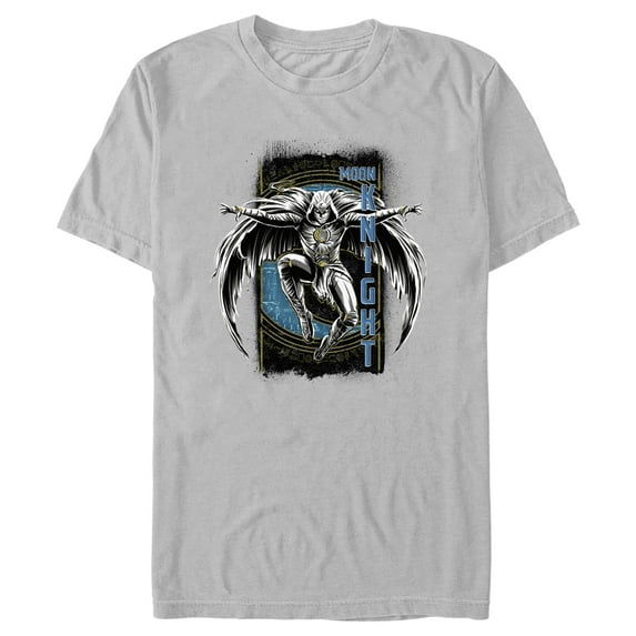 Men's Marvel: Moon Knight Jumping Into Action From Above Graphic Tee Silver Small