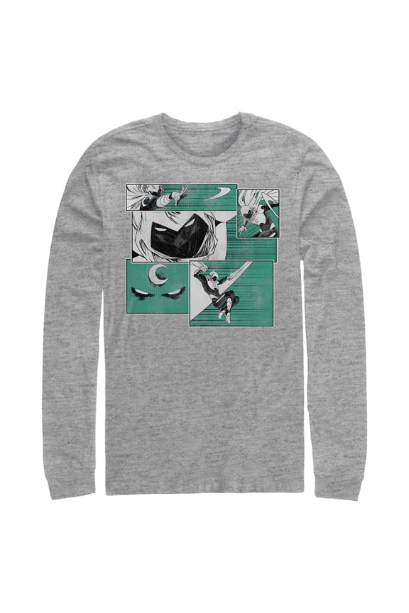 Men's Marvel Moon Knight Panels  Long Sleeve Shirt Athletic Heather Large