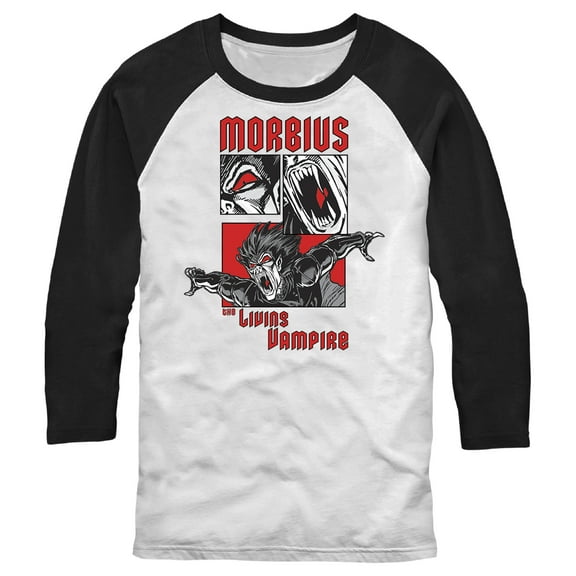 Men's Marvel Morbius Panels  Baseball Graphic Tee White/Black Large