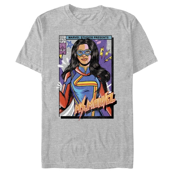Men's Marvel: Ms. Marvel Comic Cover Kamala Graphic Tee Athletic Heather Large
