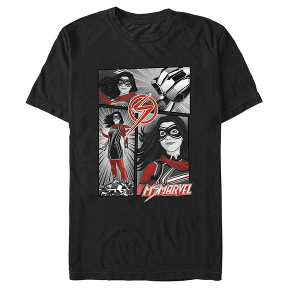 Men's Marvel: Ms. Marvel Hero Girl Panels  Graphic Tee Black 3X Large