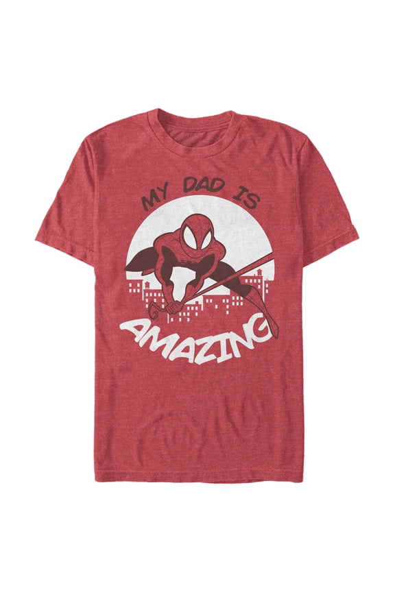Men's Marvel My Dad is Amazing Cartoon Spider-Man Graphic Tee Red Heather 2X Large