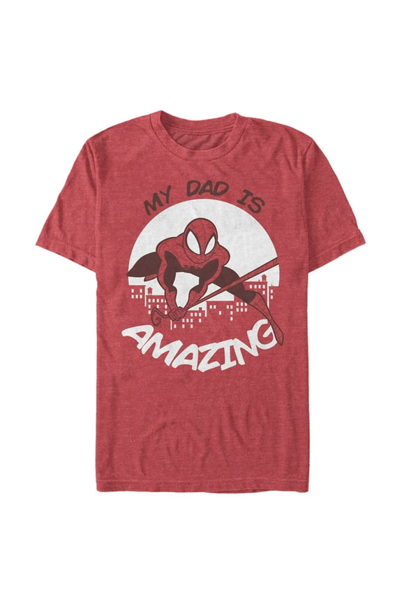 Men's Marvel My Dad is Amazing Cartoon Spider-Man Graphic Tee Red Heather Large