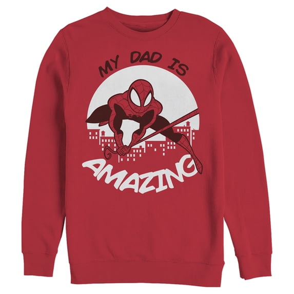 Men's Marvel My Dad is Amazing Cartoon Spider-Man Sweatshirt Red Large