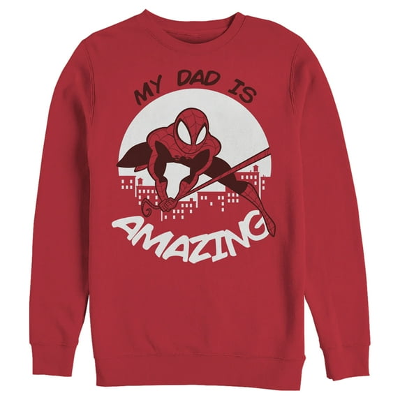 Men's Marvel My Dad is Amazing Cartoon Spider-Man Sweatshirt Red Small